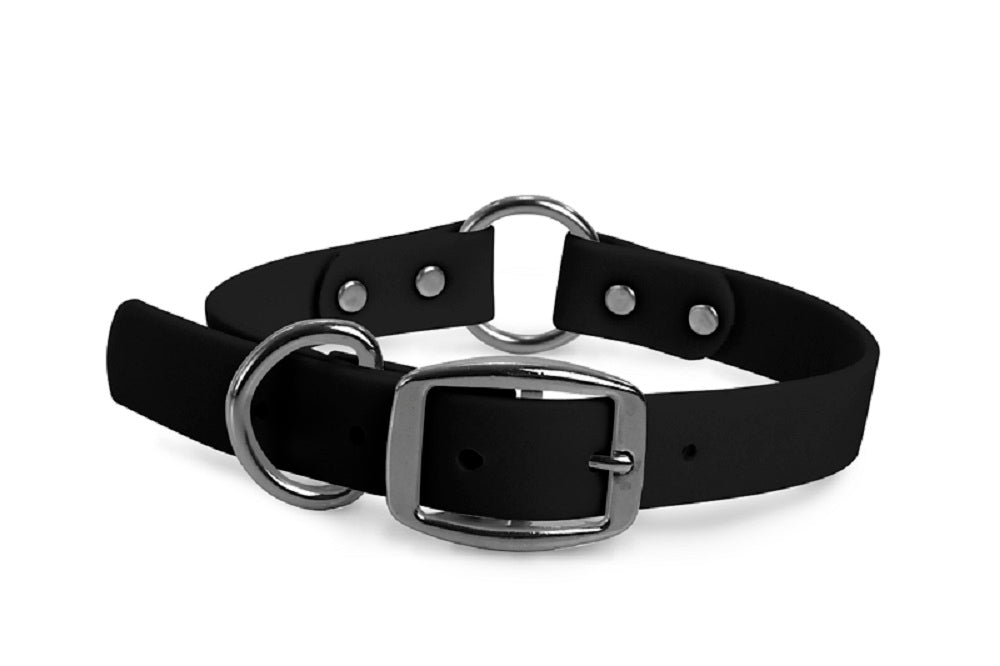 WearHard black center-ring dog collar. Metal buckle. Adjustable. Waterproof. Odor resistant. 
