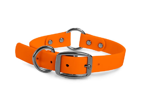 WearHard blaze orange center-ring dog collar. Metal buckle. Adjustable. Waterproof. Odor resistant. 