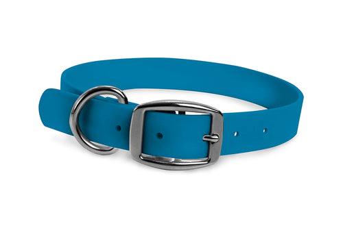 WearHard blue dog collar. Metal buckle. Adjustable. Waterproof. Odor resistant. 