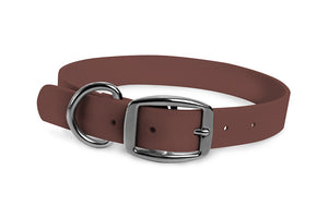 WearHard brown dog collar. Metal buckle. Adjustable. Waterproof. Odor resistant. 